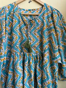 Vestido largo de algodón con cuello redondo y manga larga, estampado a mano, estilo túnica india, para mujer, ideal para el verano 2026. - Product Image 2