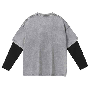 เสื้อยืดโอเวอร์ไซส์สีพื้นสไตล์สตรีทแวร์สำหรับผู้ชาย แห้งเร็ว แขนยาว คอกลม ผ้าเจอร์ซีย์คอตตอนลำลอง - Product Image 4