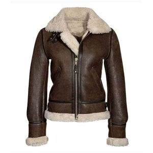 Chaqueta de piel sintética negra para mujer, forro de lana de cordero, abrigo de aviador, abrigo de invierno grueso y cálido, estilo motero, oversize, ropa de calle - Product Image 3
