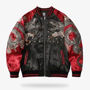 Chaqueta Bomber Estampada con Dragones para Hombre, Negra y Roja, con Cierre de Cremallera, Estilo Japonés, Primavera, Larga, Resistente al Viento, Ecológica - Product Image 6