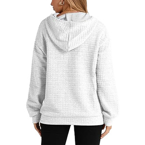 Custom Women <b>Waffle</b> Knit Hoodie Pullover Textured Fleece Sweatshirt with Kangaroo Pocket for Wholesale Thermal Hoodies Supplier - Product Image 3