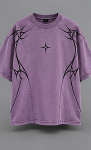 T-shirt graphique violet surdimensionné pour homme, imprimé étoiles, manches courtes, col rond, style streetwear - Product Image 1