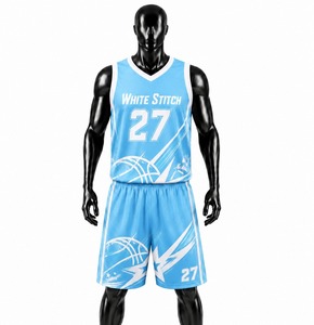 Ensemble de maillot de basket-ball pour femme White Stitch, bleu clair, 27, impression par transfert thermique, col rond, sans manches, respirant, spandex/nylon - Product Image 1