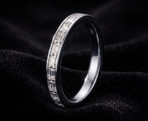 925 Sterling <b>Silver</b> <b>Eternity</b> Band <b>Ring</b> With Baguette Cut Diamonds Channel Setting Classic Style Unisex Wedding Jewelry - Product Image 4