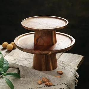 Wood Handcrafted Stocked Cake <b>Stand</b> Round Dessert Display Rack with Decorative <b>Bird</b> and Leaf Base for Wedding Party Table Decor - Product Image 3