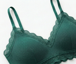 Ensemble soutien-gorge sans armatures et culotte hipster vert émeraude pour femme, en dentelle, sans couture, taille mi-haute, en coton tricoté et élasthanne - Product Image 4