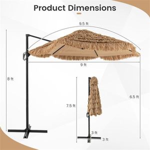 Ombrellone da Esterno a 2 Livelli Stile Tropicale 2,9m Naturale+Nero con Design Ventilato Protezione Solare per Giardino/Bordo Piscina - Product Image 3