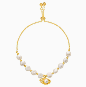 Pulsera Ajustable con Cuentas de Perlas, Cadena de Aleación Chapada en Oro, Colgante de Concha, Joyería de Regalo - Product Image 1