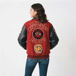 Veste universitaire pour femmes grandes tailles, logo personnalisé brodé, manches en cuir, veste de baseball courte pour femmes, veste de baseball pour femmes - Product Image 2