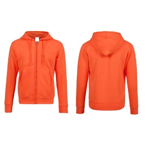 Sweat-shirt à capuche zippé pour homme, couleur orange, coupe classique, en molleton, style décontracté, pour l'automne, en tissu tricoté, couleur unie - Product Image 1