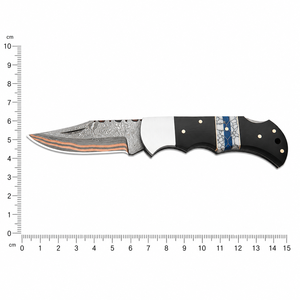 Couteau de poche en acier au carbone, manche en bois, lame polie, étui en cuir, outil compact - Product Image 6