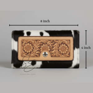 Cartera de mano de cuero negro repujado para mujer, estilo vaquero occidental, con pelo de vaca, personalizada OEM - Product Image 4