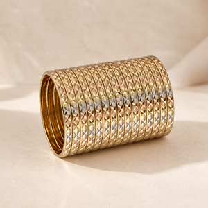 ORO-Z Classic Three Tone Plated High Quality Trendy Geometric Stackable <b>Bangles</b> for Women Girls Fashion Jewelry for Party - Product Image 3