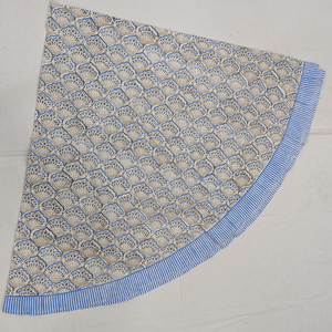 Indian Premium Hand Block Print Cotton <b>Table</b> Cover 70" Floral Design White Blue Eco-Friendly Reusable Durable Elegant - Product Image 1