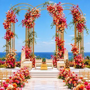 Arcos metálicos dorados de varias capas para escenario de mandap de boda, decoración de escenario abierto de boda en tendencia, arcos metálicos, estructura de arco metálico - Product Image 3