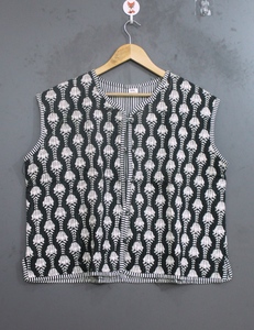 Gilet sans manches pour femme, col en V, imprimé floral, simple boutonnage, décontracté, en coton tissé - Product Image 1