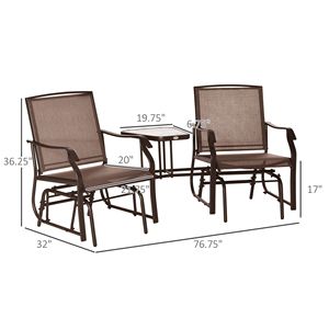 Dondolo a Doppia Seduta Moderno da Esterno con Doppio Meccanismo di Oscillazione e Tavolino, in Tessuto PE Marrone Caffè - Product Image 3