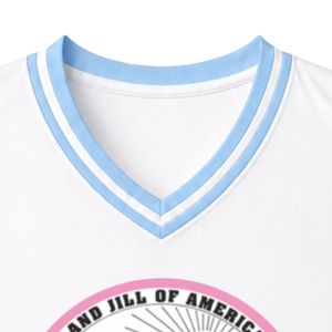 เสื้อบาสเก็ตบอลปักลายตราสัญลักษณ์ไวท์แจ็คแอนด์จิล แบบไม่มีแขน คอวี แต่งขอบสีน้ำเงินตัดกัน สำหรับผู้หญิง - Product Image 2