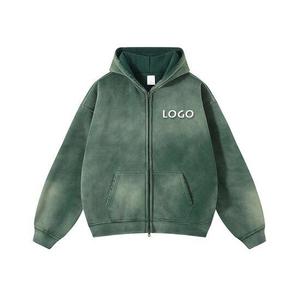 Wholesale Heavyweight <b>Zip</b> <b>Up</b> <b>Hoodie</b> Oversized French Terry Cotton Streetwear Custom Logo Boxy Unisex Sweatshirt Hoodies for Men - Product Image 4