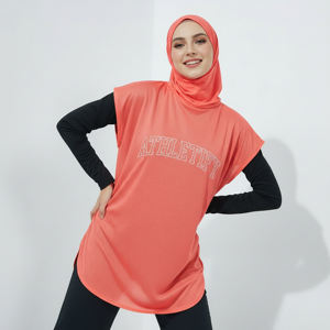 Robe de sport modeste pour femmes musulmanes, respirante, longue, tunique athlétique avec hijab intégré, séchage rapide, UPF50+, pour la gym, l'entraînement, le fitness, le yoga - Product Image 1