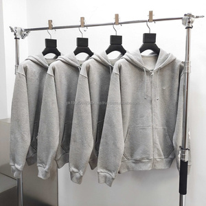 Sweat à capuche 100 % coton épais 500 g pour homme, personnalisable avec impression, fermeture éclair, style hip-hop streetwear décontracté d'automne avec col à capuche - Product Image 4