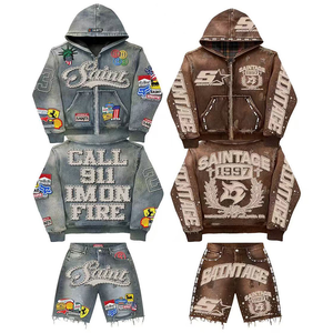 Sudadera con Capucha Personalizada para Hombre, Estilo Vintage, con Estampado de Letras con Pedrería y Diseño de Insignia, para Invierno, Estilo Antiguo - Product Image 1