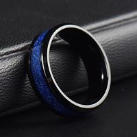 Bague en carbure de tungstène noir avec incrustation de texture de météorite bleue, alliance bombée pour homme, bijoux spatiaux en gros