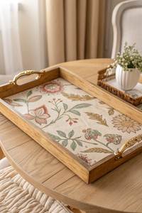 Plato Rectangular de Madera para Servir con Diseño Floral Azul Pintado a Mano, Platos y Vajilla con Estilo Floral - Product Image 6