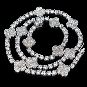 Women's 925 Silver Moissanite Diamond Flower <b>Statement</b> <b>Necklace</b> Silver Plated Pave Setting Luxury Tennis Chain Wedding Jewelry - Product Image 1