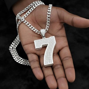 Number 7 Moissanite Pendant <b>Iced</b> <b>Out</b> Cuban Link <b>Chain</b> Necklace VVS Simulated Diamond Hip Hop Jewelry for Men - Product Image 2