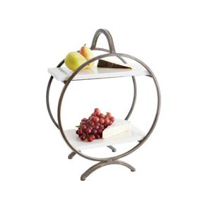 Support de présentation à 2 niveaux en marbre blanc pour fruits, cupcakes, gâteaux, bonbons, support décoratif pour desserts, décoration de Noël - Product Image 1