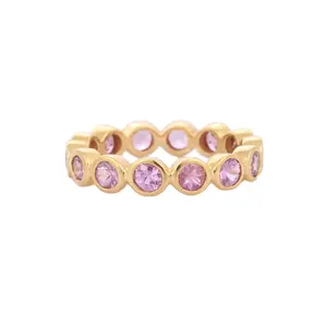 畅销产品天然粉色蓝宝石永恒戒指18k黄金可堆叠戒指女性精品珠宝批发