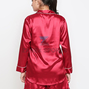 Ensemble de pyjama en satin polyester/coton pour femmes, vente en gros, imprimé personnalisé, fermeture à cordon, doux et respirant, 2 pièces - Product Image 4