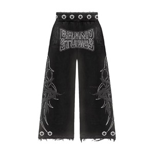 Pantalones de punto morados bordados de Brand Studios para hombre, estilo streetwear, de pierna ancha con botones de estrella y diseño gótico, estilo primavera - Product Image 5