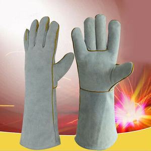 Guantes de trabajo de soldadura resistentes al calor de 40 cm para hombre, Tig Mig, gris, piel de vaca, cuero dividido, talla XL, goma impermeable - Product Image 5
