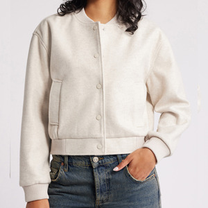 Custom Logo Women's Cropped Varsity Bomber <b>Jacket</b> Button Baseball Letterman <b>Jacket</b> <b>Short</b> Length Solid Wool Quilted - Product Image 6