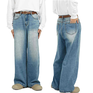 Jean large pour homme taille haute en coton délavé, pantalon décontracté respirant de poids moyen pour le printemps - Product Image 1