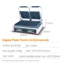 Jieguan EG-813D Équipement de cuisine commercial, gril à panini électrique numérique en acier inoxydable double, 4 menus, nettoyage facile