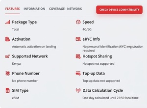 eSIM de voyage au Kenya 3 Go 5 Go 10 Go pour 30 jours – Internet rapide 4G/5G avec activation facile par code QR - Product Image 2