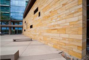 Revestimiento de Pared de Piedra Arenisca de Teca Amarilla Natural Moderna, Cortada a Medida, Superficie Pulida, Piedra Decorativa para Fachadas de Edificios - Product Image 4