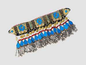 Vibrant Afghan Tribal Necklace Set With Matching Earrings Featuring <b>Blue</b> Glass Inlays And Detailed Metal <b>Beads</b> For Complete - Product Image 4