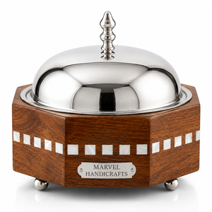 Marvel Handicrafts Wooden Mother of Pearl Inlay Casserole | Stainless Steel Inner Bowl | Premium Insulated <b>Food</b> <b>Server</b> | Luxury - Product Image 1