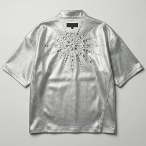 เสื้อยืดเจอร์ซีย์ผ้าฝ้ายแท้ 100% ประดับคริสตัลแบบกำหนดเอง สำหรับผู้ชาย หรูหรา สีเงินเมทัลลิก ลายดาว  ทรงโอเวอร์ไซส์ สไตล์สตรีทแวร์ - Product Image 3