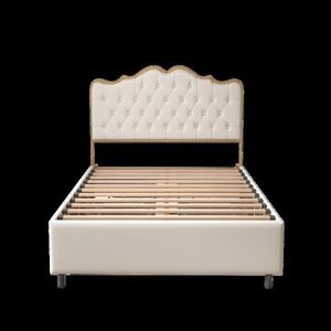 Letto Imbottito Classico con Schienale a Fibbia, Struttura in Metallo, Doghe in Legno Massello, Quattro Cassetti Contenitore, Elegante Comfort, Imbottitura Morbida in Spugna - Product Image 4