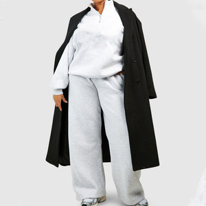 Ensemble de survêtement gris grande taille pour femme, sweat-shirt à fermeture éclair quart de tour et pantalon long, coupe ample, couleur unie, tenue décontractée pour l'automne - Product Image 3