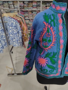 Women's Hand Embroidered Woven Velvet Jacket O-Neck Collar Full Sleeve Floral Pattern Prairie Chic Style Autumn Wear <b>Gift</b> Her - Product Image 2