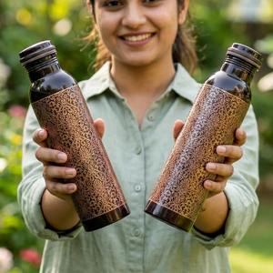 Botella de Cobre para Cerveza con Diseño Clásico Grabado en Relieve, Acabado Brillante, a Prueba de Fugas, Apta para Alimentos, Gran Capacidad - Product Image 4