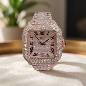 Reloj Mecánico con Esfera Cuadrada en Tono Oro Rosa, Incrustaciones de Moissanita, Correa de Acero Inoxidable, Pantalla Analógica para Hombre - Product Image 2