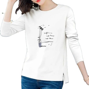 Camiseta de manga larga de algodón 100% para mujer, transpirable, cuello sólido, diseño dividido, estilo dulce, Top versátil para Primavera, respetuoso con el medio ambiente - Product Image 1