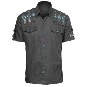 Gothic Punk <b>Men's</b> Black Cotton Shirt Half Sleeve with Metal Buckles and Eyelet Details Cosplay Party Wear 2026 - Product Image 1